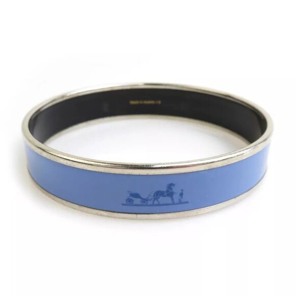 Auth HERMES Cloisonne Bangle Bracelet Silver/Blue Metal/Enamel - Picture 5 of 14